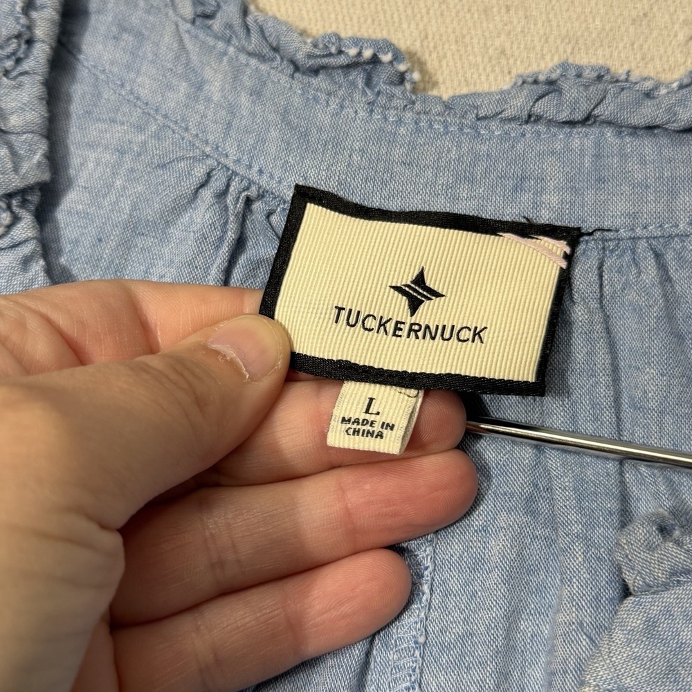 Tuckernuck Chambray Crawford Dress Large Linen Cotton Flowy Summer - Picture 6 of 12